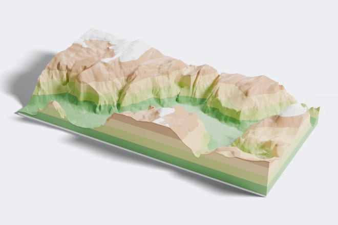 Multi-colour 3D terrain map of Yosemite Valley in elevation bands