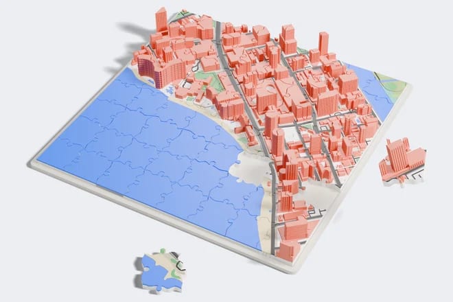 3D printed Waikiki map cut into a 64-piece puzzle